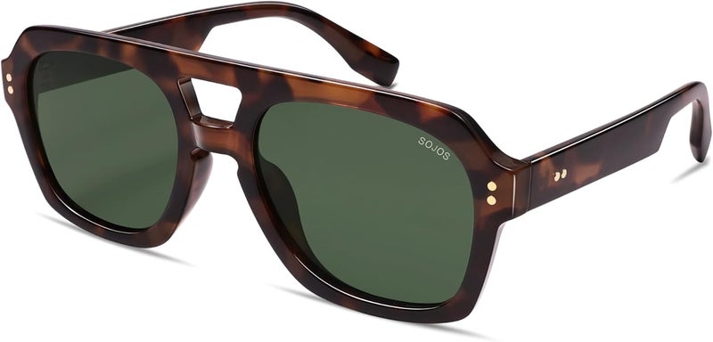 Sojos Retro Thick Polarized Aviator Sunglasses for Women Men, Large Trendy Bold Square Pilot Shades SJ2385 - Image 2